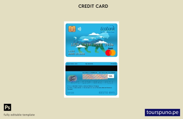 lista para imprimir plantilla de tarjeta de débito maestra Ecobank de República 
